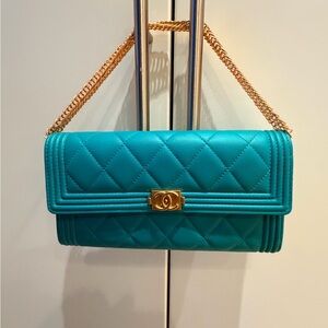 Chanel Turquoise Le Boy Quilted Chain Bag - Brand new